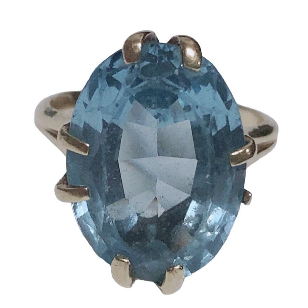 Vintage Women’s 10kt 10k Yellow Gold Signed Siffari Blue Topaz Ring 6.5
